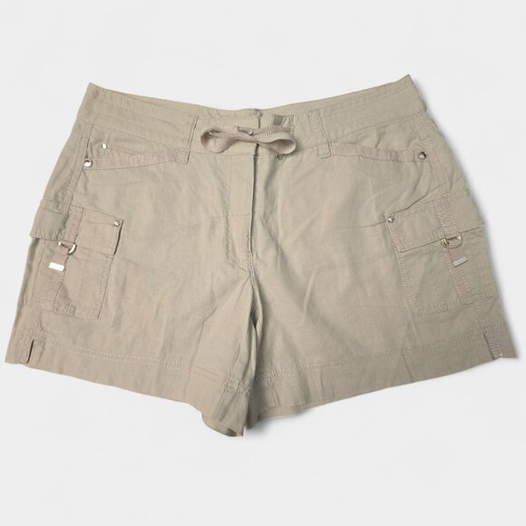 White House Black Market Linen Blend Utility Shorts Tan 8 Minimalist Preppy NWOT - Picture 1 of 11